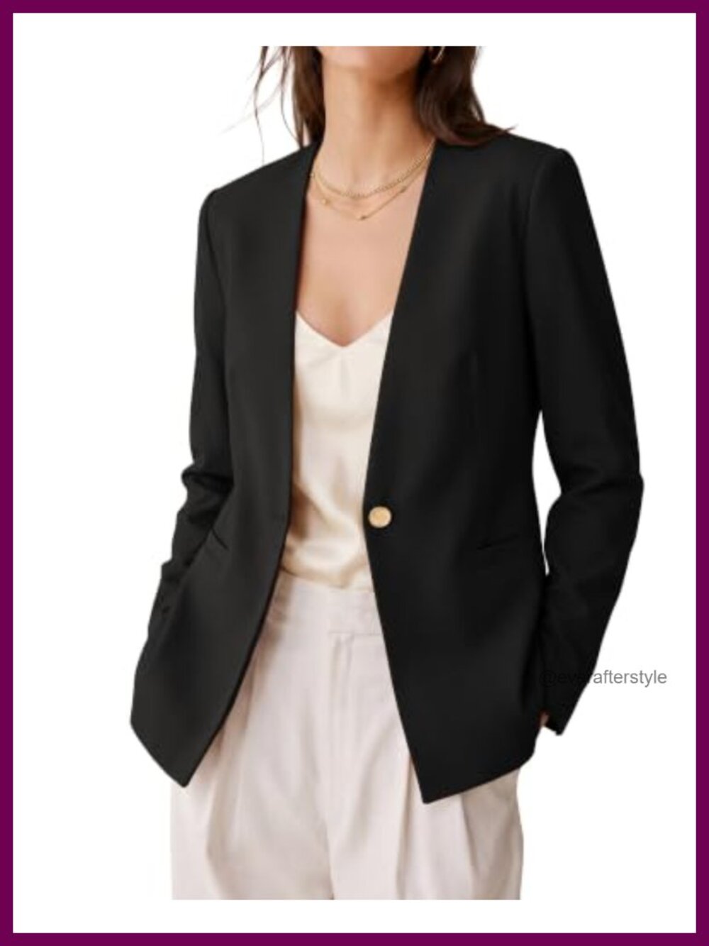 Collarless Long Sleeve Suit Jacket Blazer for Business Casual Workwear
